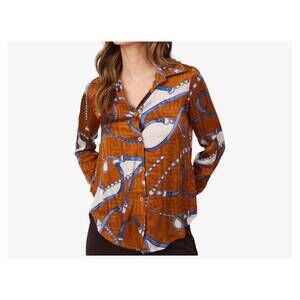 NEW ASTRID chain button down blouse in tobacco hermes